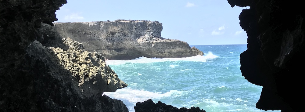view to the ocean from a cave in Barbados