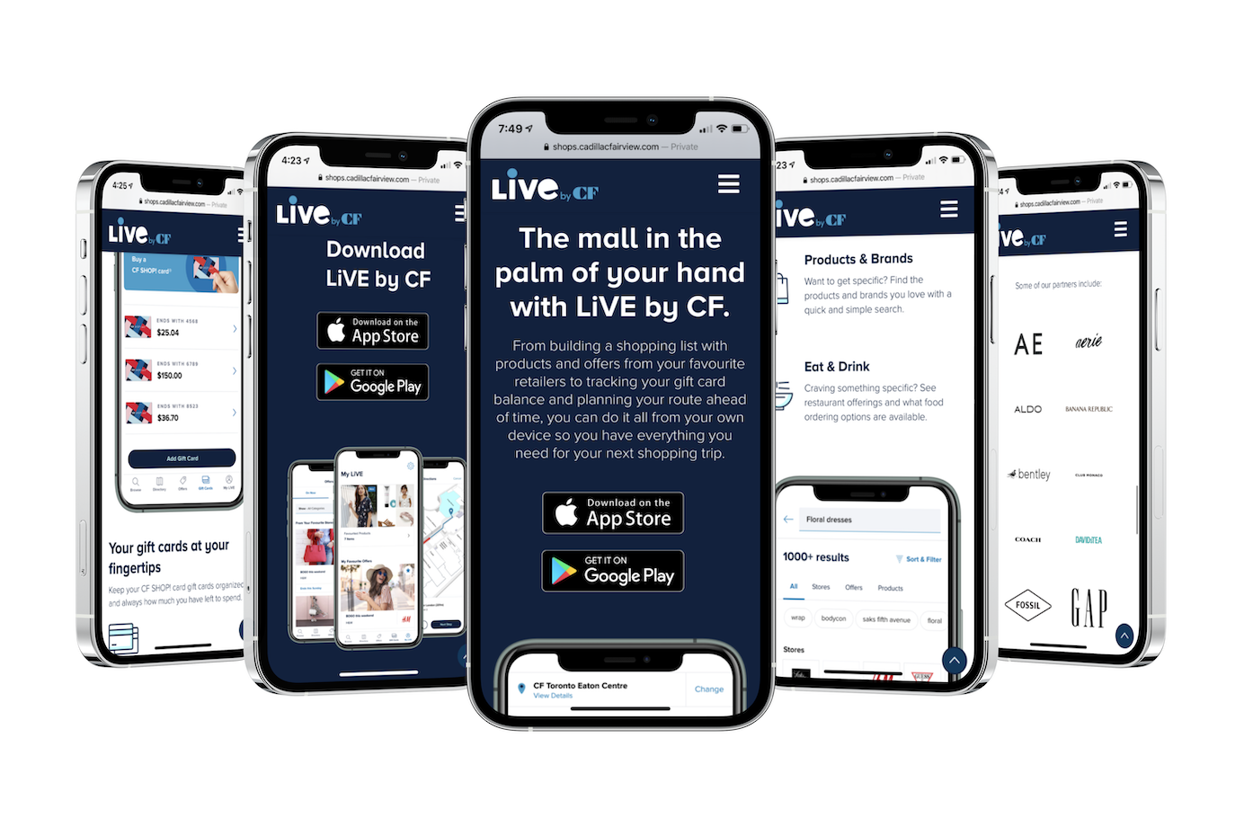 LiVE by CF app screens